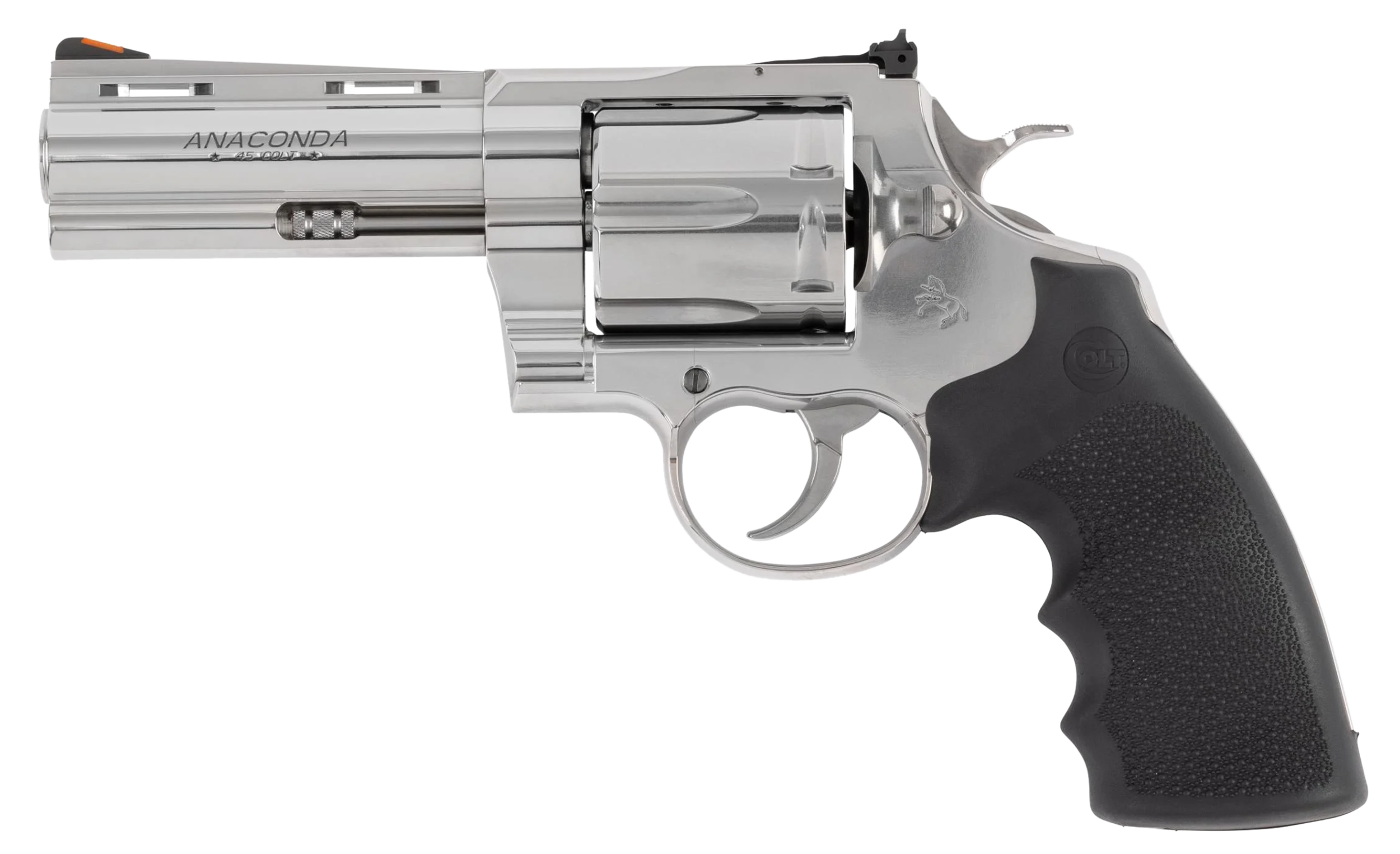 Colt Mfg ANACONDASP4RTS45C Anaconda 45 Colt (Long Colt) 6rd Shot 4.25" Stainless Vent Rib Barrel, Cylinder & Frame, Black Grip