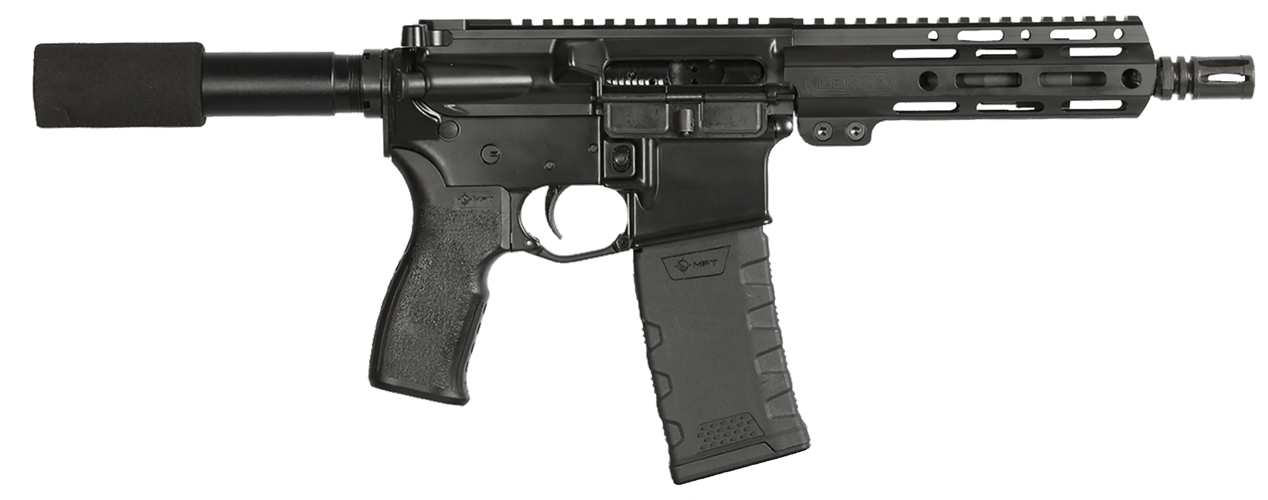 Bersa BAR15PBM BAR15  5.56x45mm NATO 30+1 7.50" Barrel, A2 Flash Hider, Black Bruniton Finish, Buffer Tube Stock, M-LOK Handguard, MFT Grip, Manual Safety