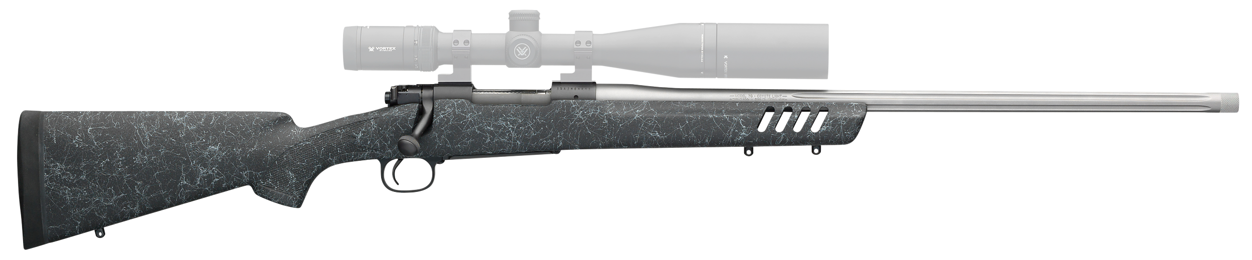 Winchester Guns 535232289 70 Coyote Light 6.5 Creedmoor 5+1 24" Black w/Gray Webbing Fixed Bell & Carlson w/Aluminum Bedding Stock Matte Blued Right Hand