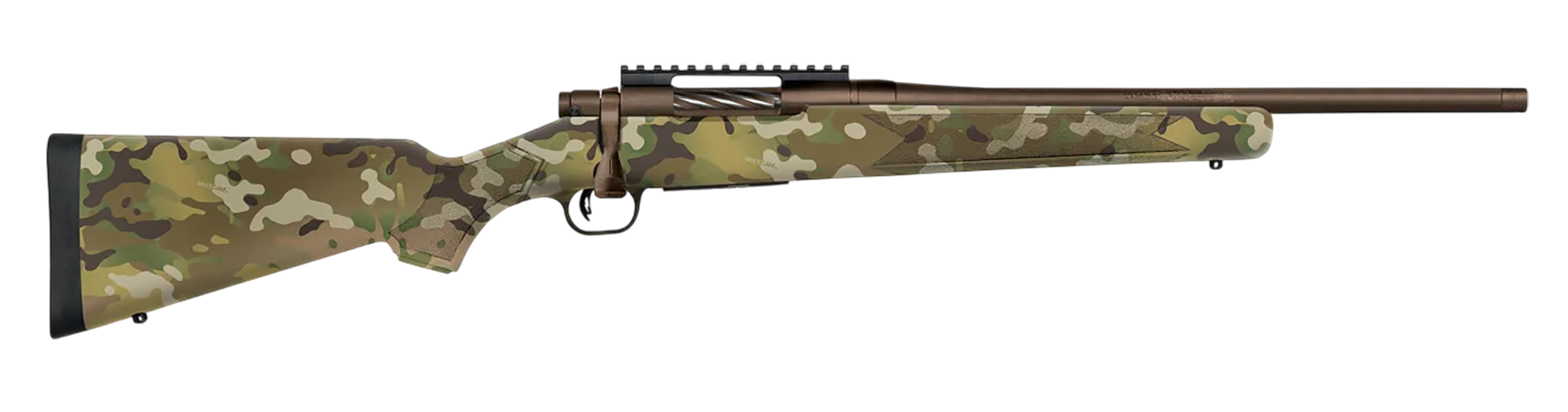 Mossberg 28278 Patriot Compact 6.5 Creedmoor 4+1 18" Patriot Brown Cerakote Threaded Bull Barrel, Patriot Brown Cerakote Steel Receiver w/Picatinny Rail, MultiCam Fixed Synthetic Stock