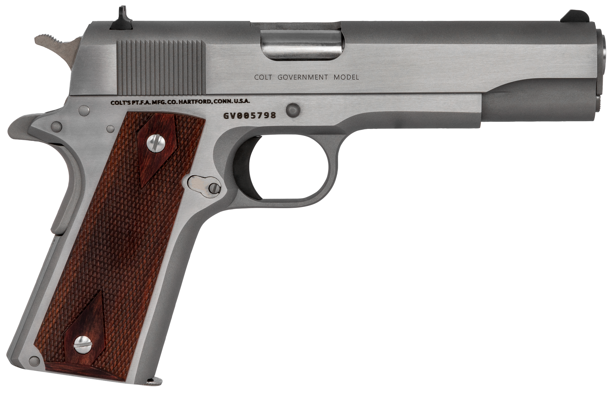 Colt Mfg O1911CSS 1911 Government 45 ACP 7+1 5" Stainless National Match Barrel, Serrated Stainless Steel Slide, Stainless Steel Frame w/Beavertail, Rosewood Grip, Right Hand