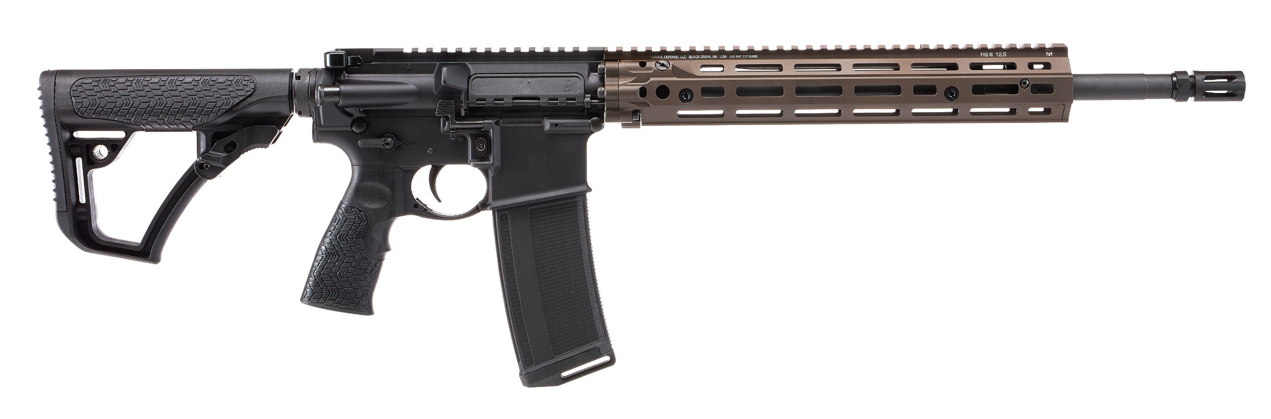 Daniel Defense 0219103270047 DD4 RIII 5.56x45mm NATO 16" 30+1, Black Rec/Furniture, OEM Stock & Grip, 12.50" FDE M-Lok Handgaurd, Ambi Controls