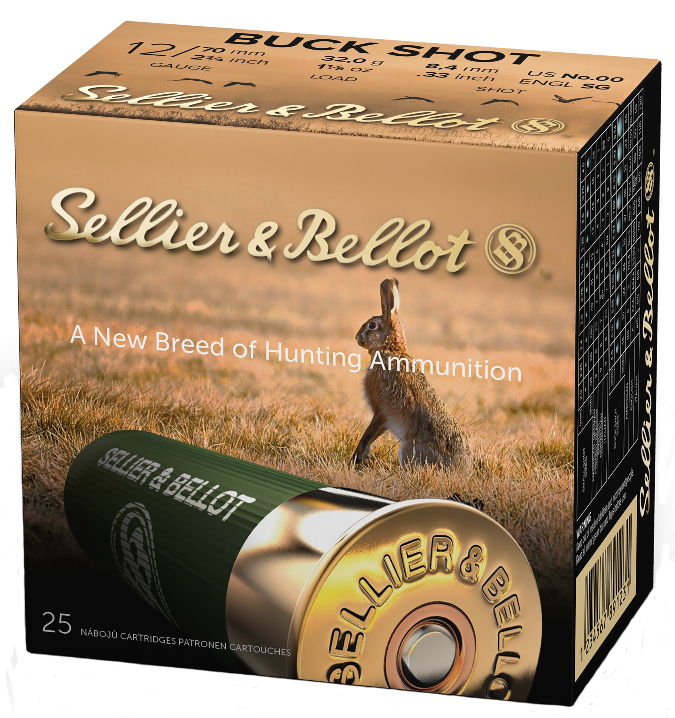 Sellier & Bellot SB12BSG Hunting  12Gauge 2.75" 9Pellets 1 1/8oz 00Buck Shot 25 Box/10 Case