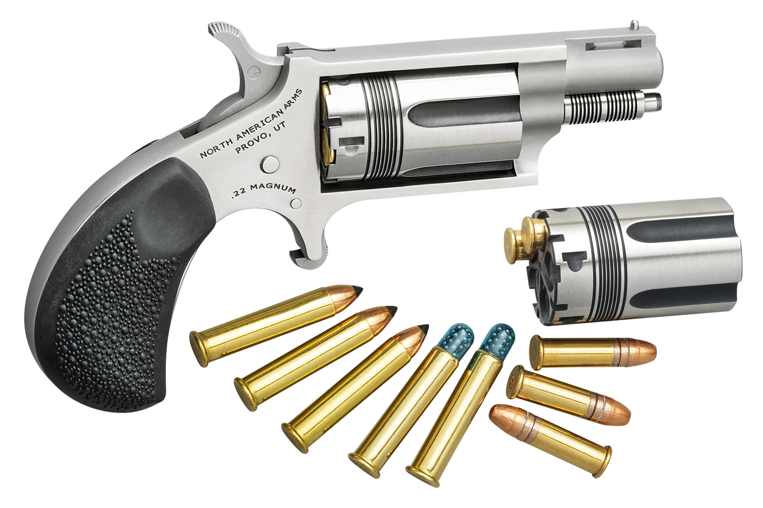 North American Arms 22MCTW Wasp Combo 22 LR/22 WMR 5 Shot 1.63" Stainless Steel Vent Rib Barrel, Stainless Steel Frame & Cylinder, Black Pebbled Rubber Grip, Exposed Hammer