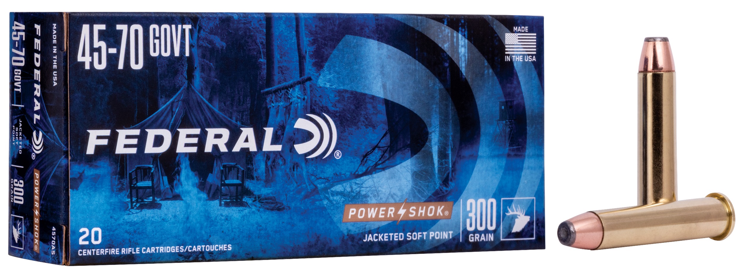 Federal 4570AS Power-Shok 45-70Gov 300gr Jacketed Soft Point 20 Per Box/10 Case