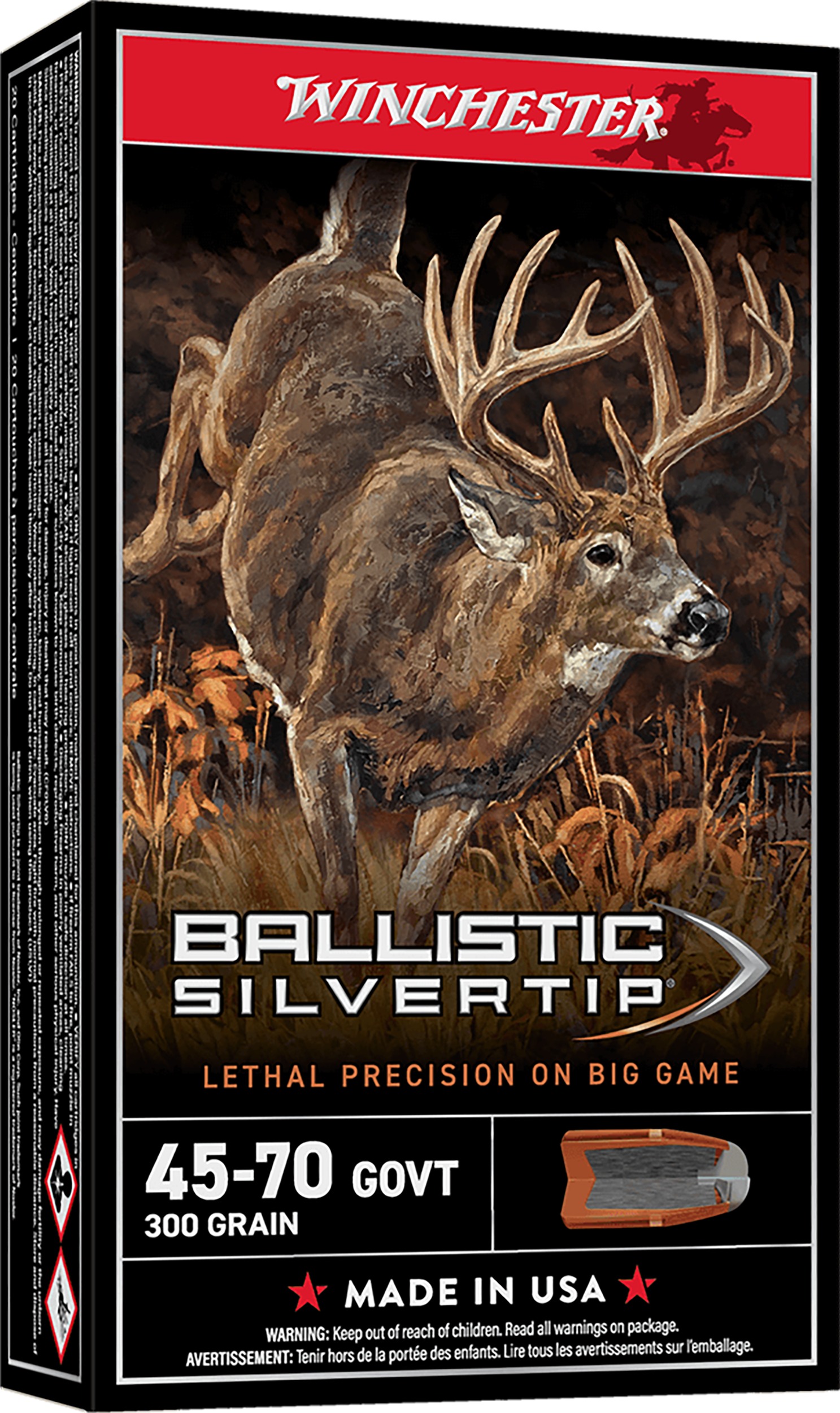 Winchester Ammo SBST4570 Ballistic Silvertip  45-70Gov 300gr Rapid Controlled Expansion Polymer Tip 20 Per Box/10 Case