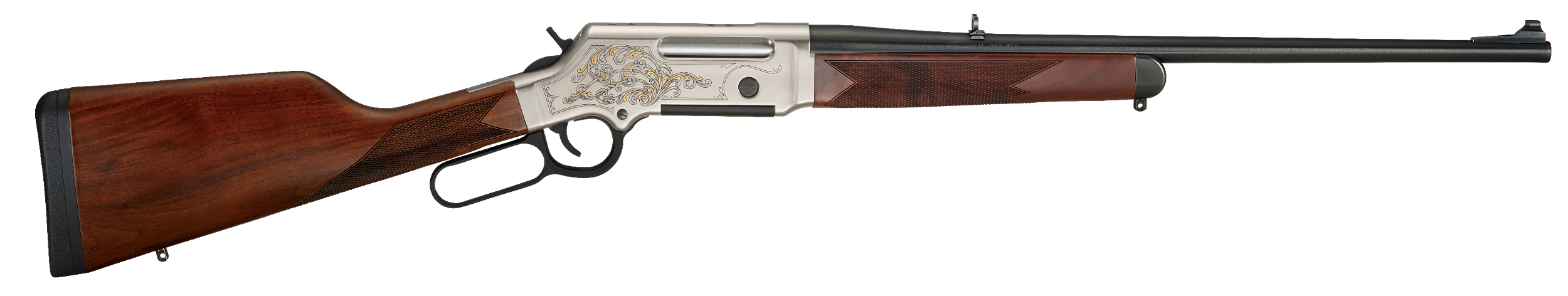 Henry H014D223 Long Ranger Deluxe Full Size 223 Rem/5.56x45mm NATO 5+1 20" Blued Steel Barrel, Engraved Nickel-Plated w/24K Gold Inlay Steel Receiver, American Walnut Stock Right Hand