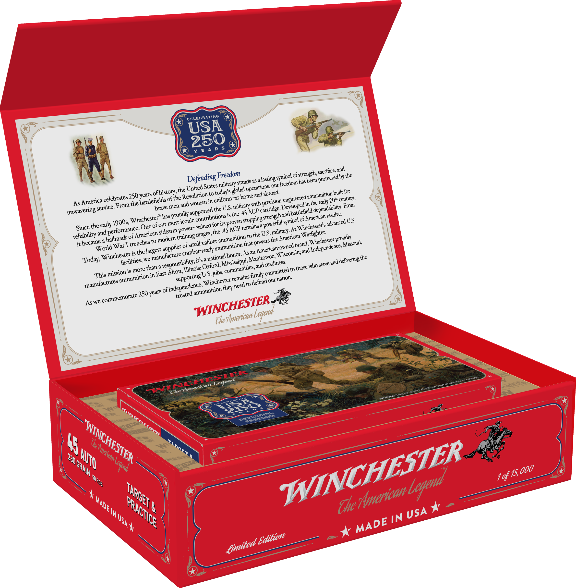 Winchester Ammo USA45250 USA 250th Commemorative Box Series 45ACP 230gr Full Metal Jacket 50 Per Box/6 Case