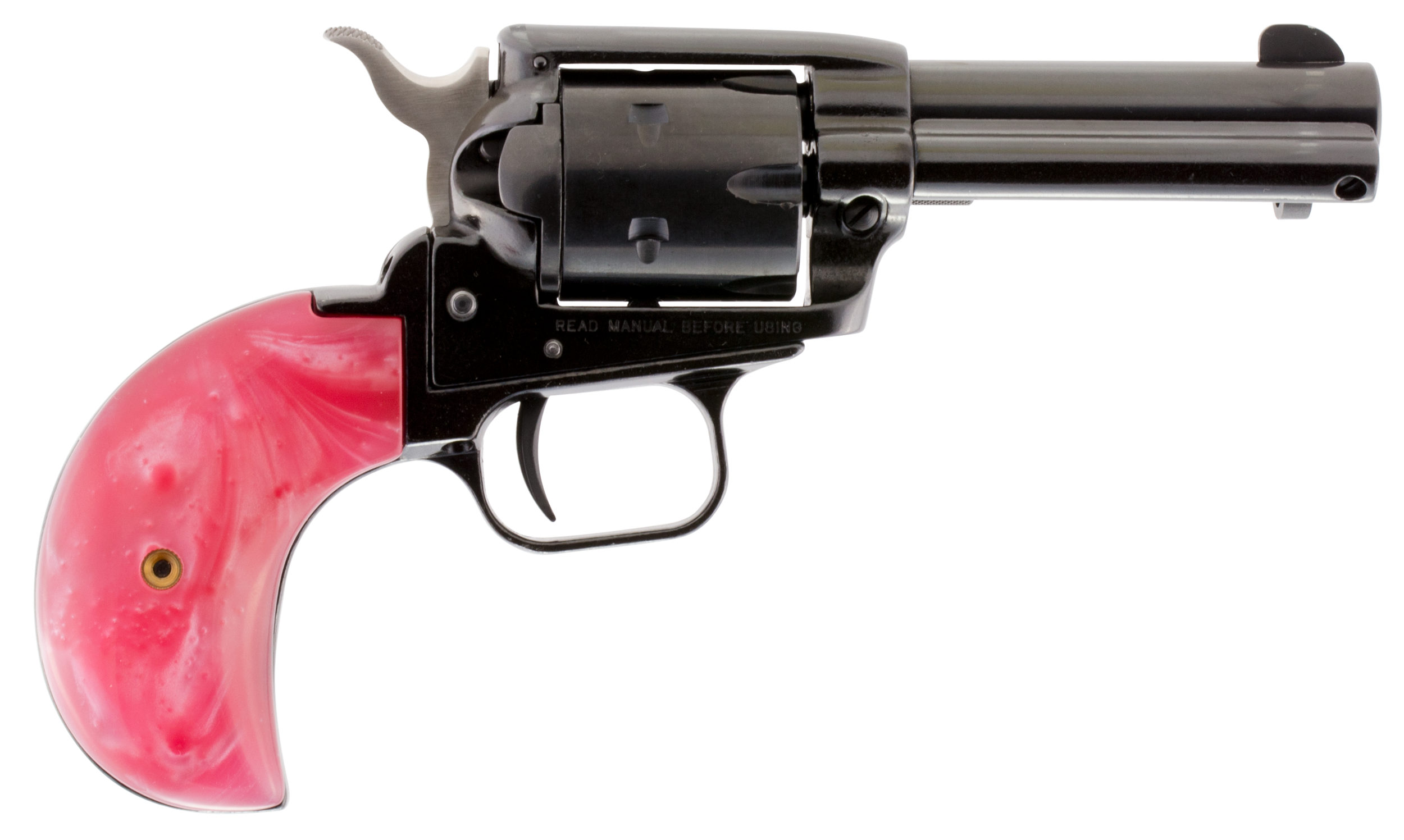 Heritage Mfg RR22MB3BHPNK Rough Rider  22 LR/22 WMR 6 Shot, 3.50" Black Steel Barrel, Black Zinc Alloy Frame, Black Cylinder, Pink Pearl Grip, Hammer/Thumb Safety, Exposed Hammer