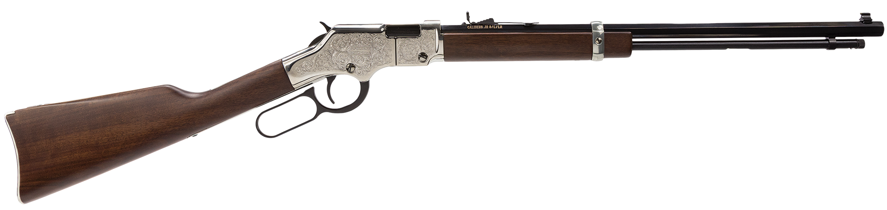 Henry H004SE Silver Eagle Full Size 22 Short/ 22 Long/ 22 LR (16 LR/21 Short) 20" Blued Barrel, Nickel-Plated Metal Finish, American Walnut Stock Right Hand