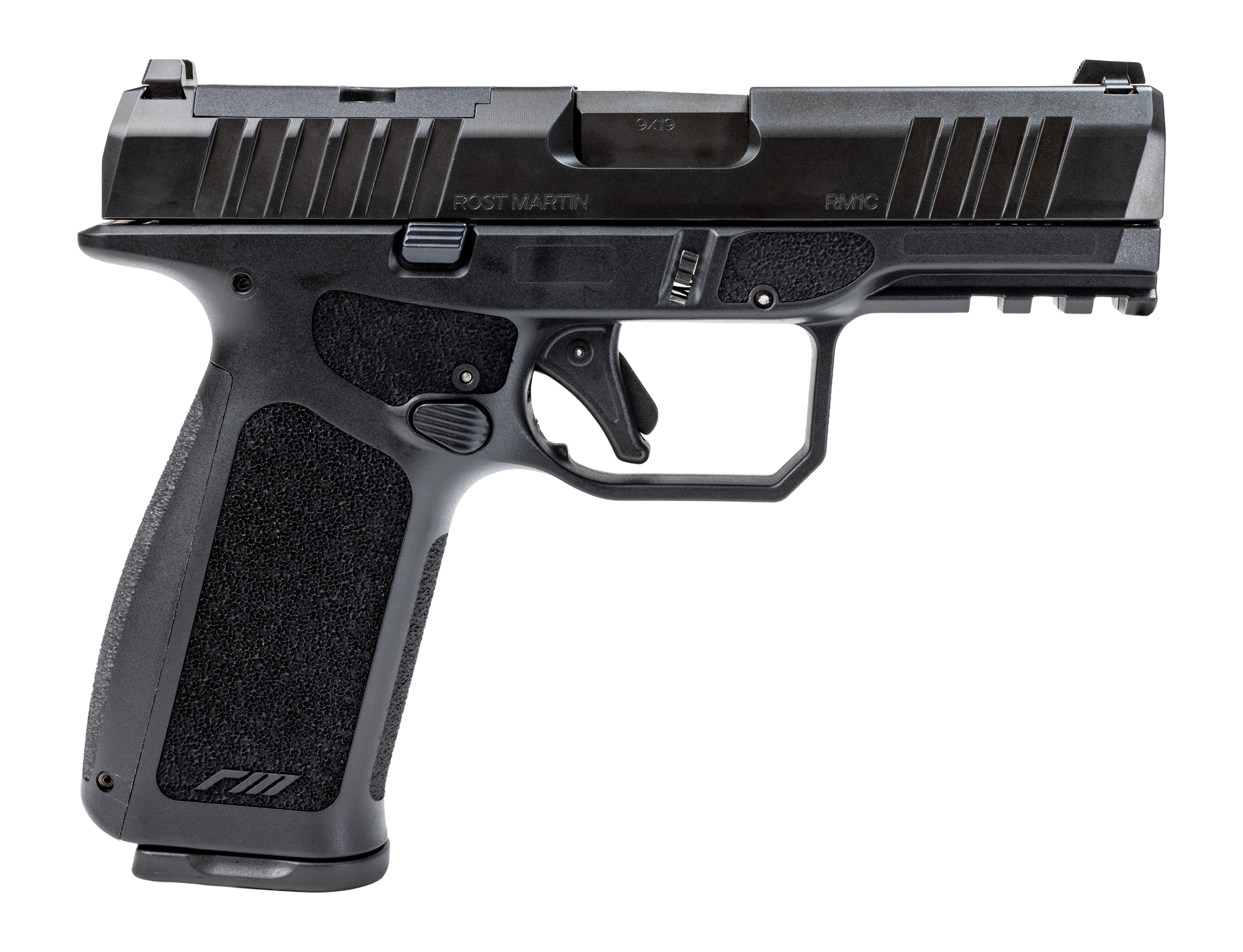 Rost Martin RM1XB5 RM1X Compact Frame 9mm Luger 15+1 4" Black Match Grade Barrel, Black Nitrocarburized Steel Optic Ready/Serrated Slide, Black Polymer Frame w/Picatinny Rail, Interchangeable Backstra