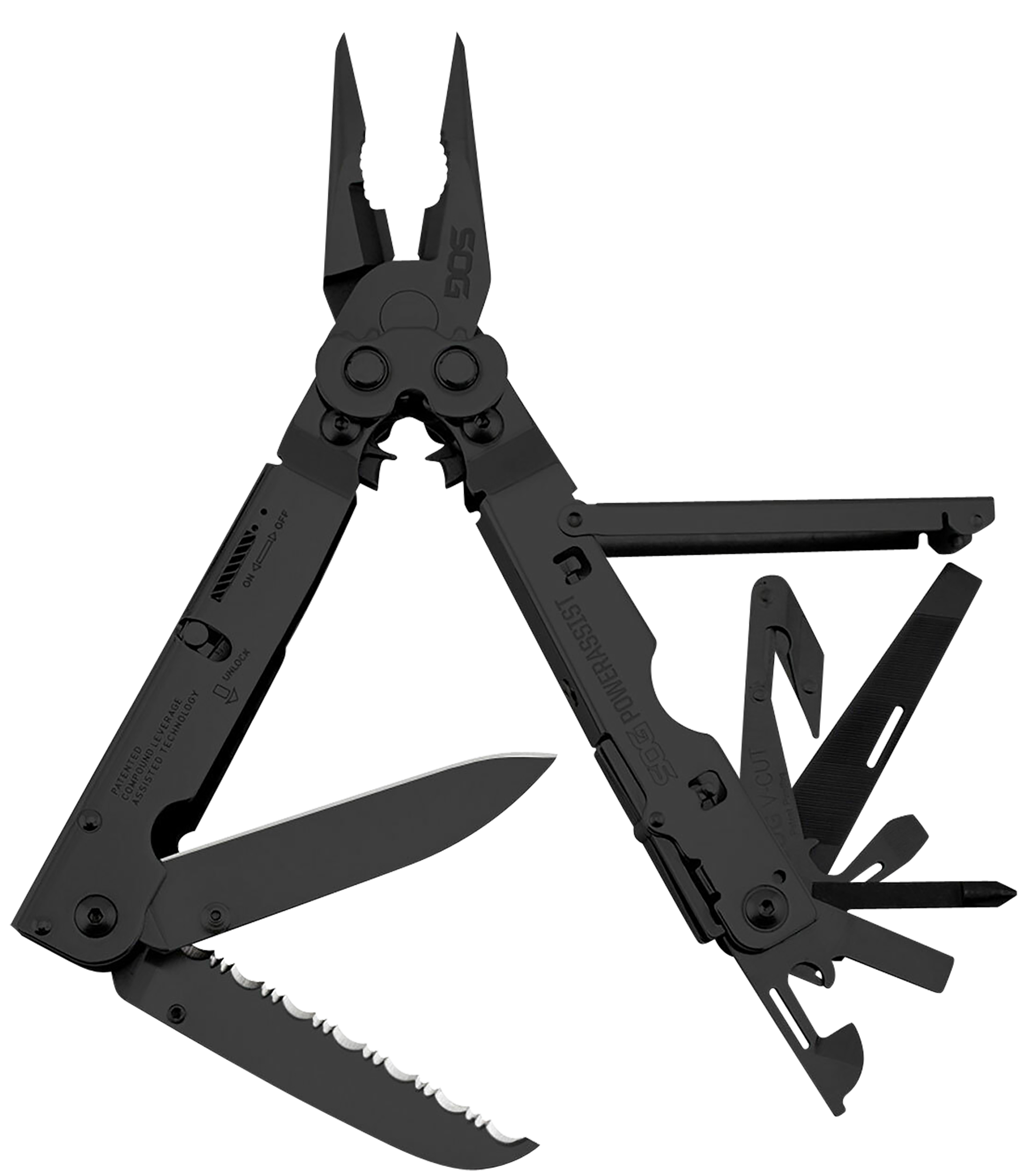 S.O.G SOGB66NCP PowerAssist Black Oxide 420 Stainless Steel 7" Long Features 16 Tools w/Sheath