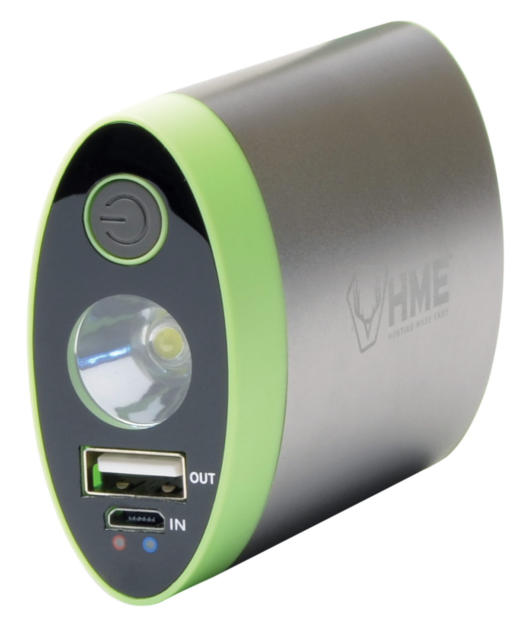 HME HW Hand Warmer  with Light ABS Plastic Sliver w/Green Accent Rechargeable Lithium Ion