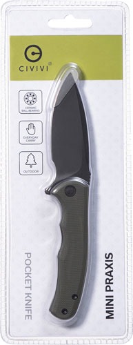 CIVIVI KNIFE MINI PRAXIS 2.98" OD GREEN G10/BLACK CLAM PACK