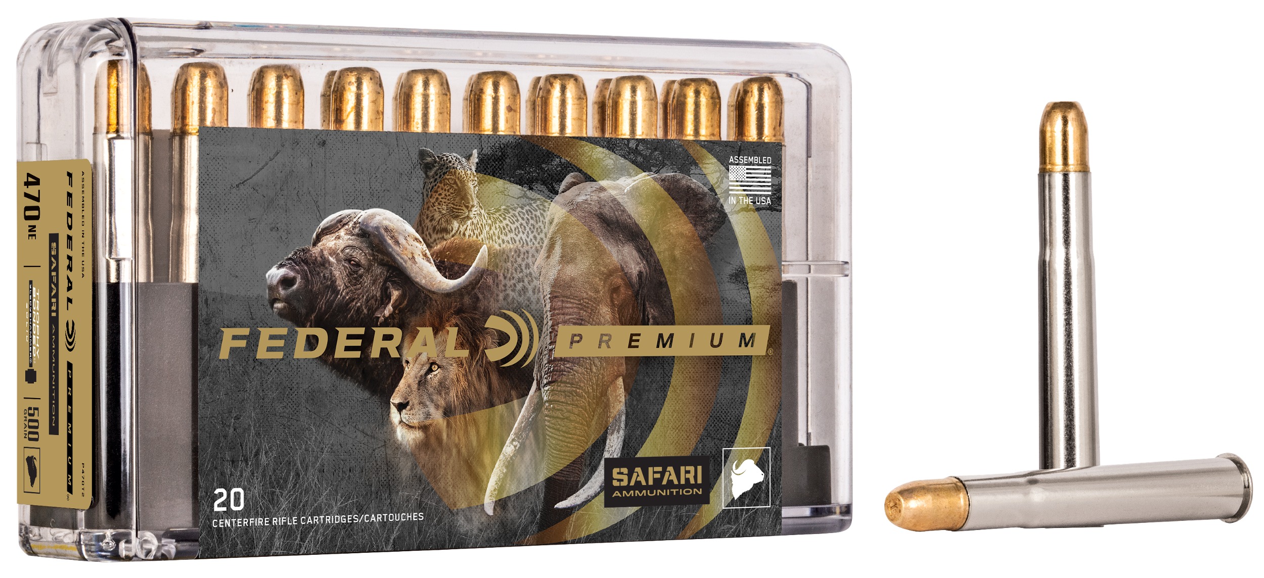 Federal P470T2 Premium Safari Cape-Shok 470NitroExpress 500gr Trophy Bonded Sledgehammer Solid 20 Per Box/10 Case