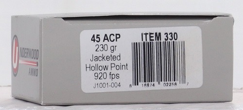 UNDERWOOD 45 ACP 230GR JHP 20RD 10BX/CS