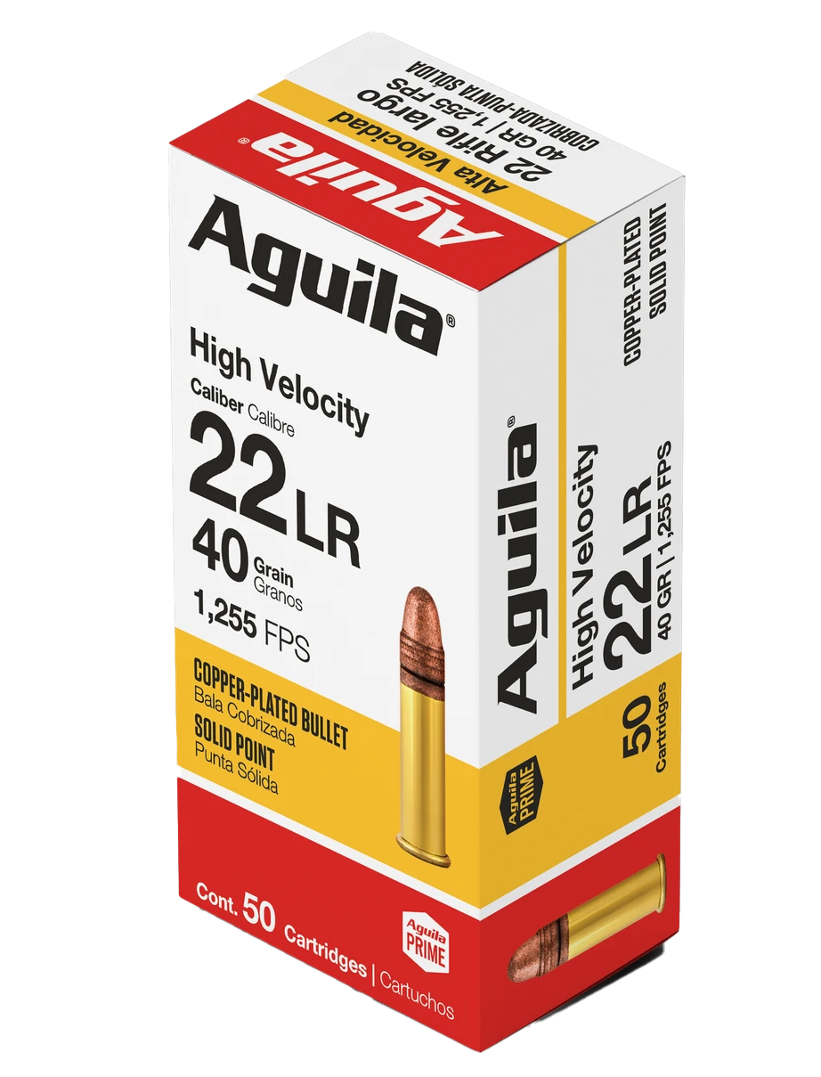 Aguila 1B220328 Super Extra High Velocity 22LR 40gr Copper Plated Solid Point 50 Per Box/40 Case