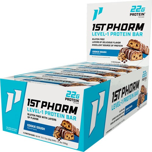 1st Phorm Level-1 Protein Bar Choco Chip Cookie Dough 15 Count Box