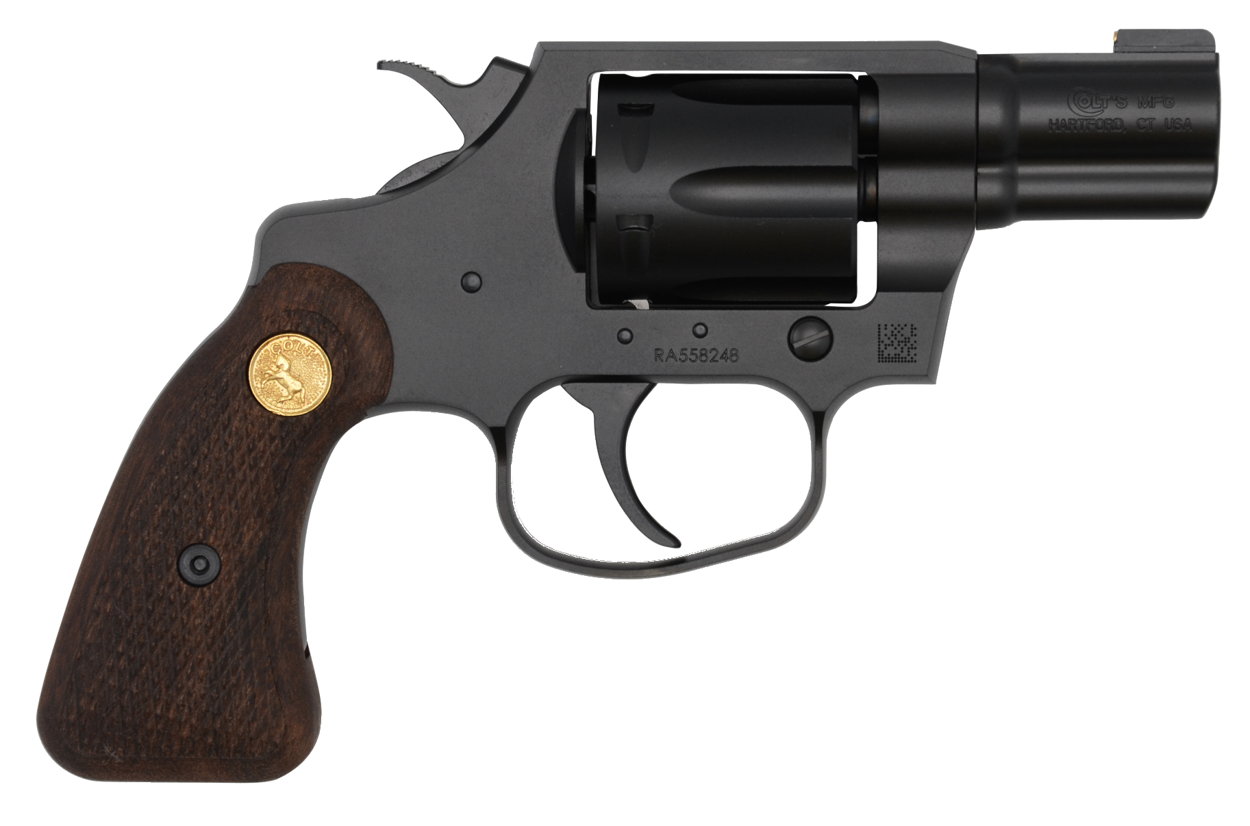 Colt Mfg COBRAMB2WBB Night Cobra 38 Special +P 6 Shot 2" Matte Black Ion Bond Steel Barrel, Cylinder & Frame, Wood Grip