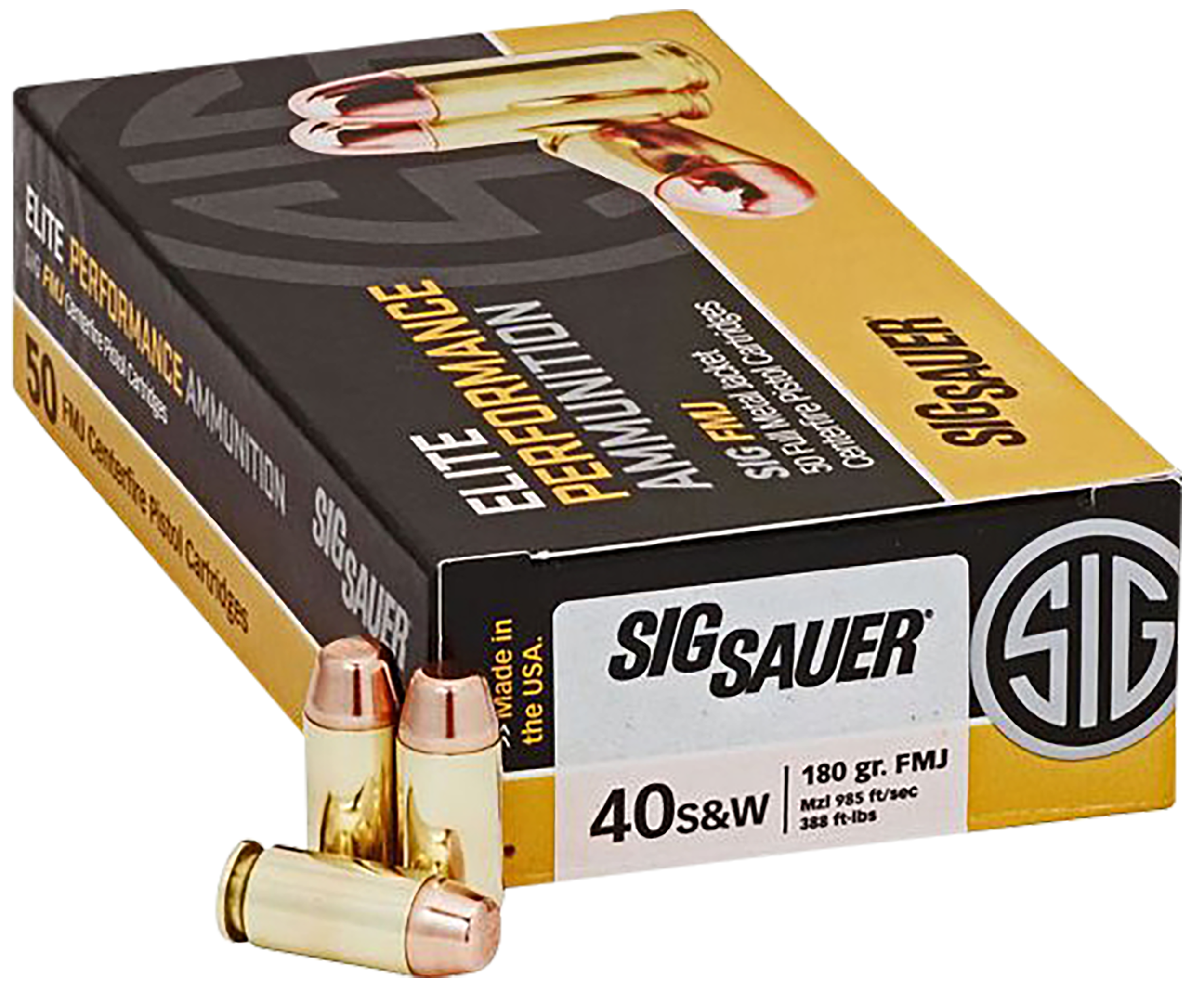 Sig Sauer E40SB250 Elite Ball 40S&W 180gr Full Metal Jacket 50 Per Box/20 Case