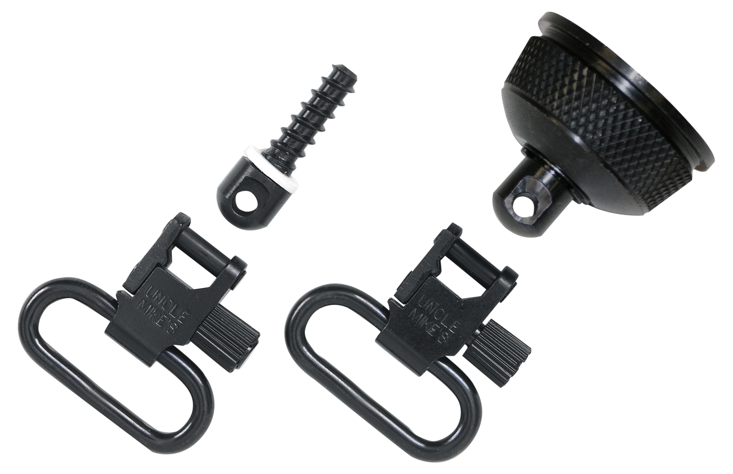 Uncle Mike's 18002 Mag Cap Swivel Set made of Steel with Blued Finish, 1" Loop Size & Quick Detach Style for 12 Gauge Remington 870 Express with Wood Stock Includes Two Super Swivels