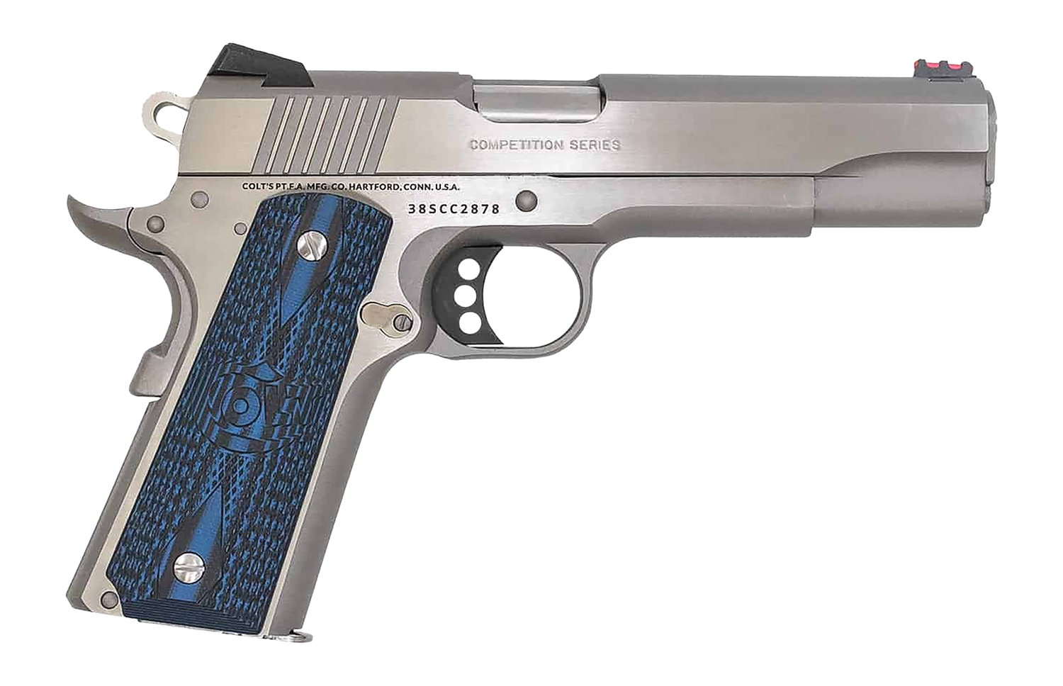 Colt Mfg O1073CCP Competition  38 Super 9+1 5" National Match Barrel, Stainless Steel Serrated Slide, Stainless Steel Frame w/Beavertail, Competition Blue G10 Grip
