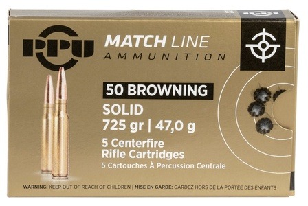 PPU 50BMG MATCH SOLID FMJ 725GR 5RD BOX 20 BOXES PER CASE