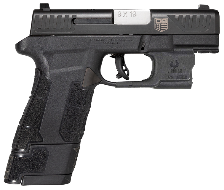 Diamondback DB0301P001 DBAM29 Sub-Compact 9mm Luger 3.50" 12+1,17+1 Overall Black Finish with Serrated Nitride Stainless Steel Slide, Polymer Grip & Picatinny Rail Includes Viridian Laser & Holster