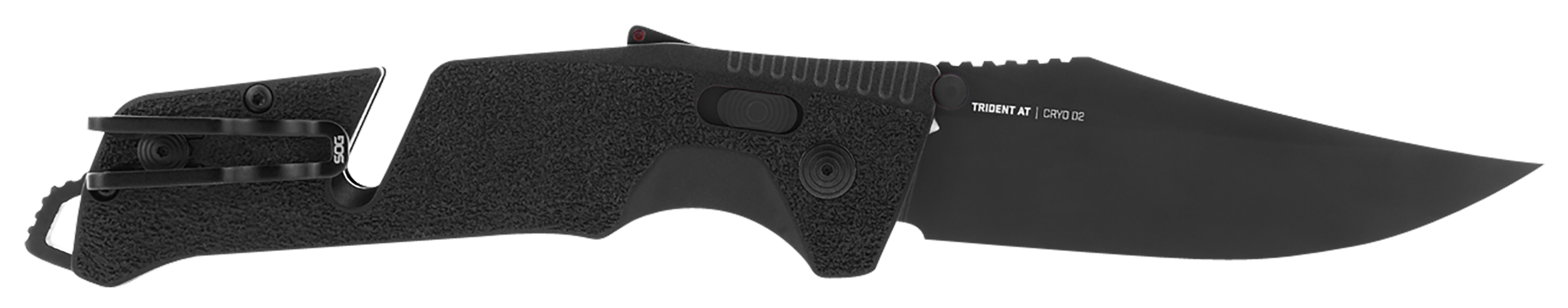 S.O.G SOG11120541 Trident AT 3.70" Folding Clip Point Plain Black TiNi Cryo D2 Steel Blade/Blackout GRN Handle Features Line Cutter/Glass Breaker