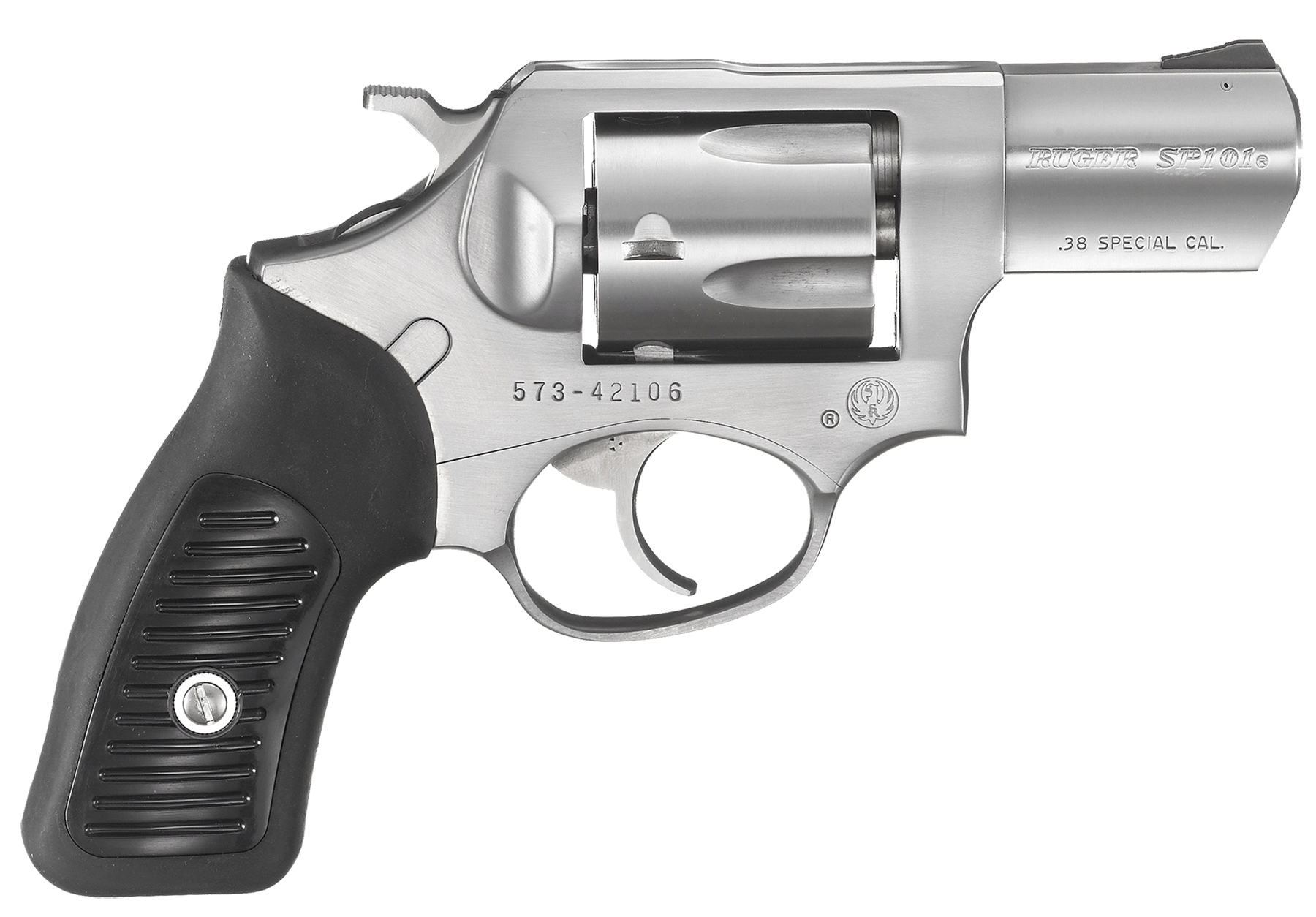 Ruger 5737 SP101  38 Special +P 5rd 2.25" Satin Stainless Steel Barrel, Cylinder & Frame, Black Rubber Grip, Transfer Bar Safety, Exposed Hammer