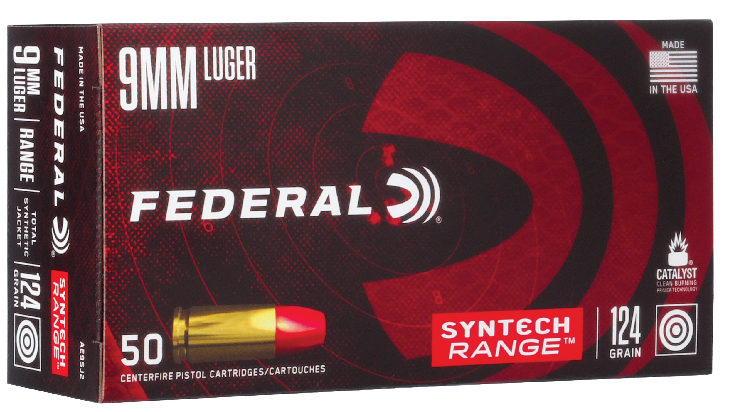 Federal AE9SJ2 American Eagle Syntech Range 9mmLuger 124gr Total Syntech Jacket Flat Nose 50 Per Box/10 Case