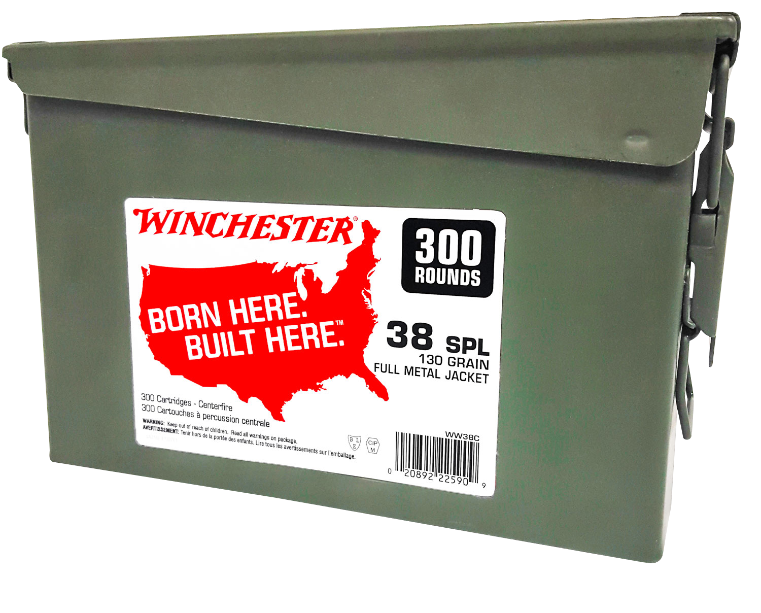 Winchester Ammo WW38C USA Ammo Can 38Special 130gr Full Metal Jacket 300 Per Box/2 Case