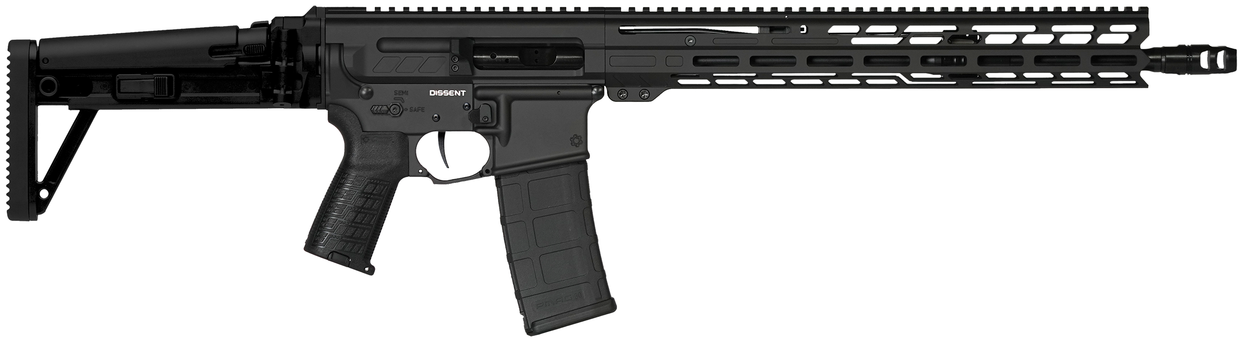 CMMG 55A1A0BAB Dissent MK47 5.56x45mm NATO 30+1 (2) 16.10", Black Armor, Side Charging Handle Rec, 15" M-Lok Handguard, Side Folding Stock, Zeroed Grip, Muzzle Brake, 60/90 Ambi Safety, Adj. Gas Block