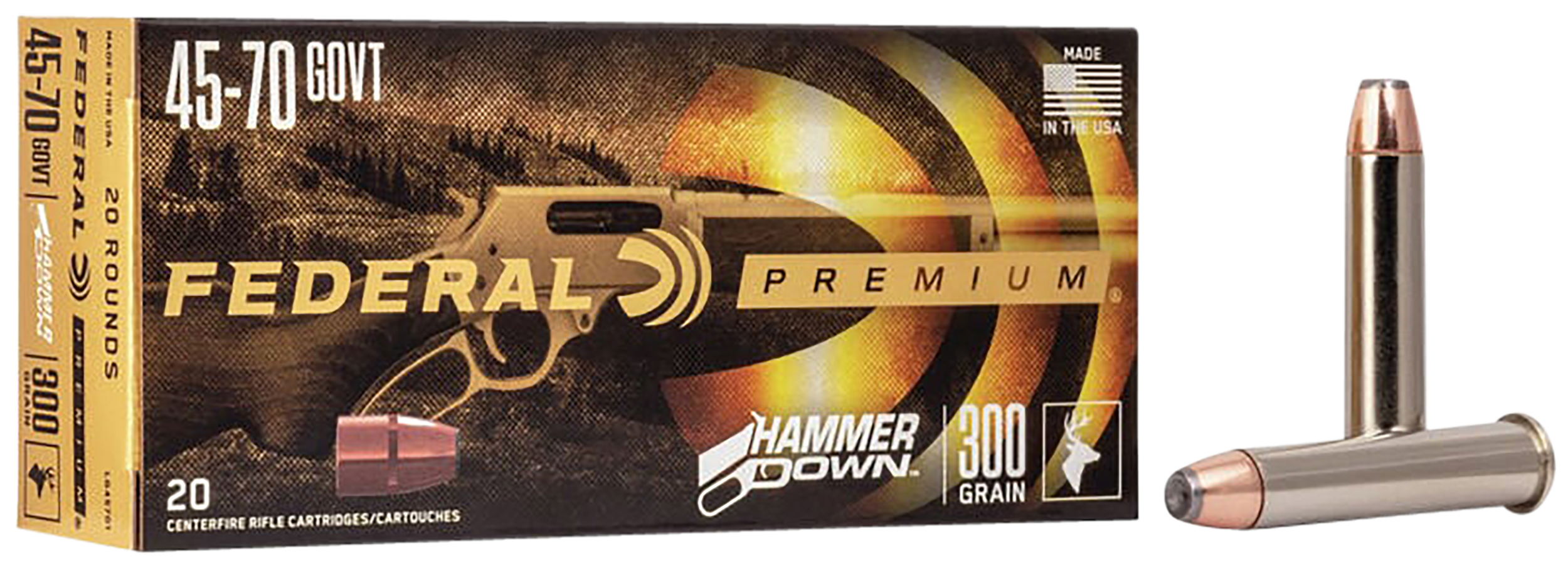 Federal LG45701 Premium HammerDown 45-70Gov 300gr Bonded Soft Point 20 Per Box/10 Case