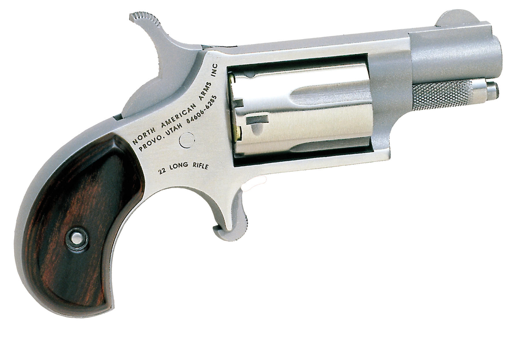 North American Arms 22LR Mini-Revolver *CA Compliant 22 LR 5 Shot 1.13" Stainless Steel Barrel, Frame & Cylinder, Rosewood Birdshead Grip Exposed Hammer