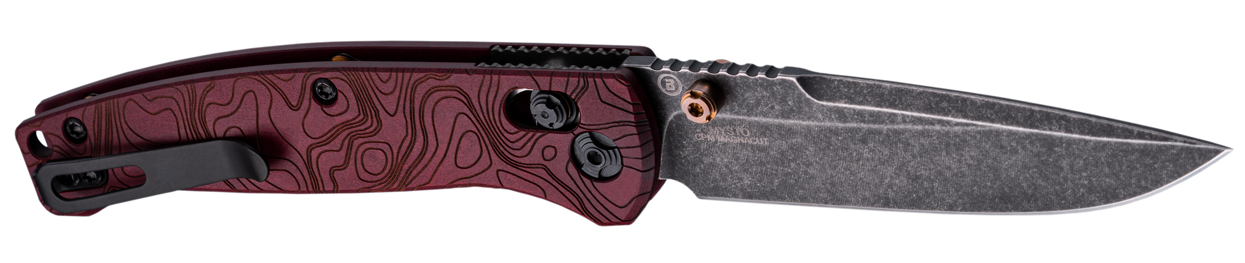 Hogue 24452 Mysto  3.40" Folding Drop Point Plain Black Stonewashed CPM MagnaCut Steel Blade, Redstone Richlite Handle
