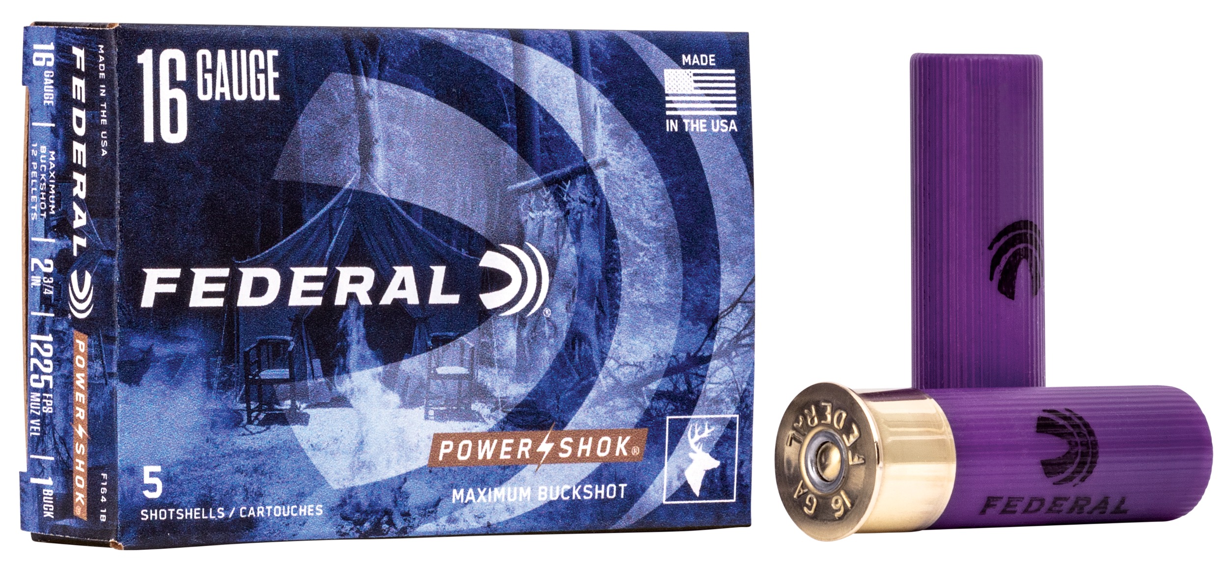 Federal F1641B Power-Shok Magnum 16Gauge 2.75" 12Pellets 1 3/16oz 1BuckShot 5 Per Box/50 Case
