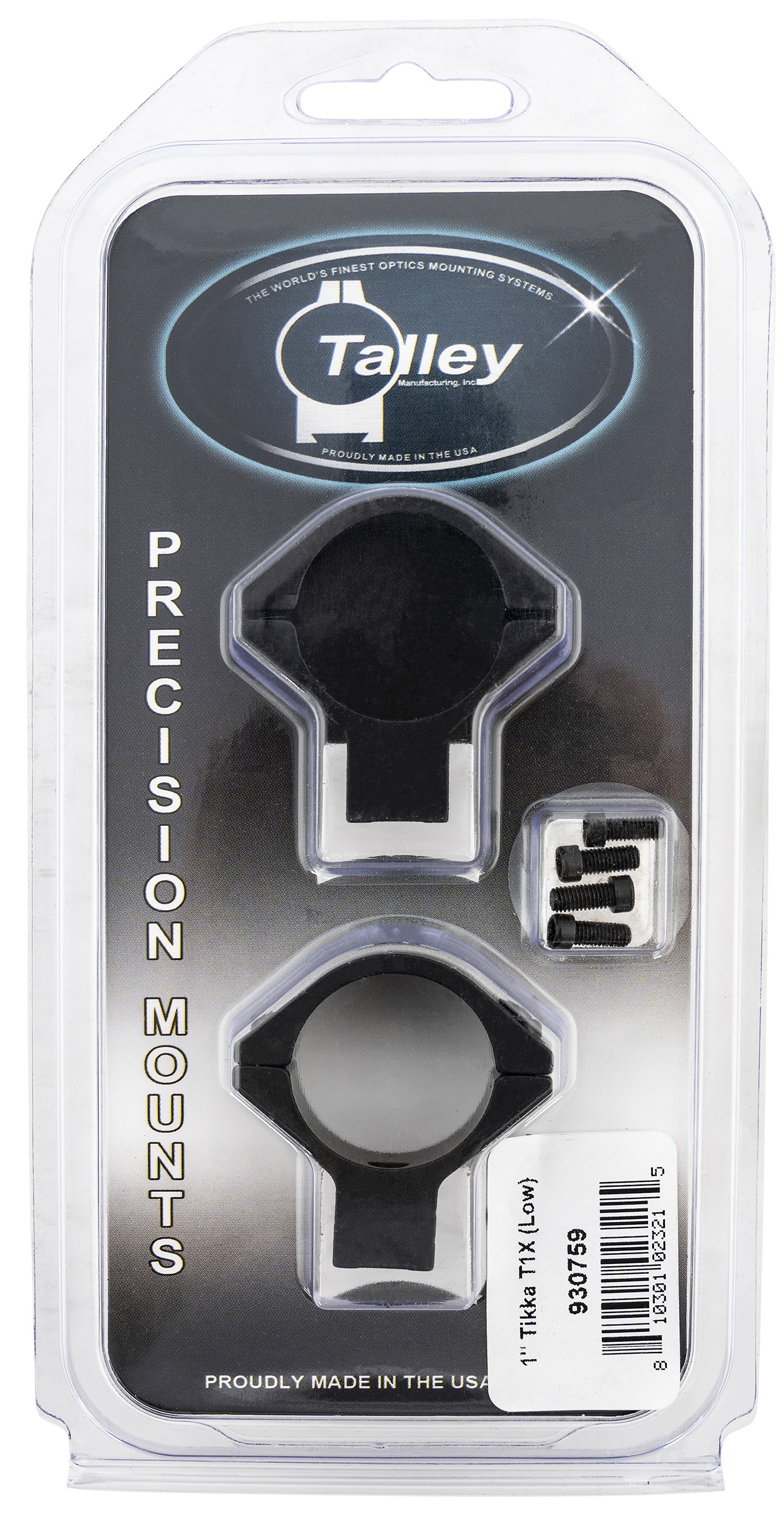 Talley 930759 Scope Mount/Ring Combo  Black Anodized Aluminum 1" Tube Tikka T1/T1X Low Rings 0 MOA