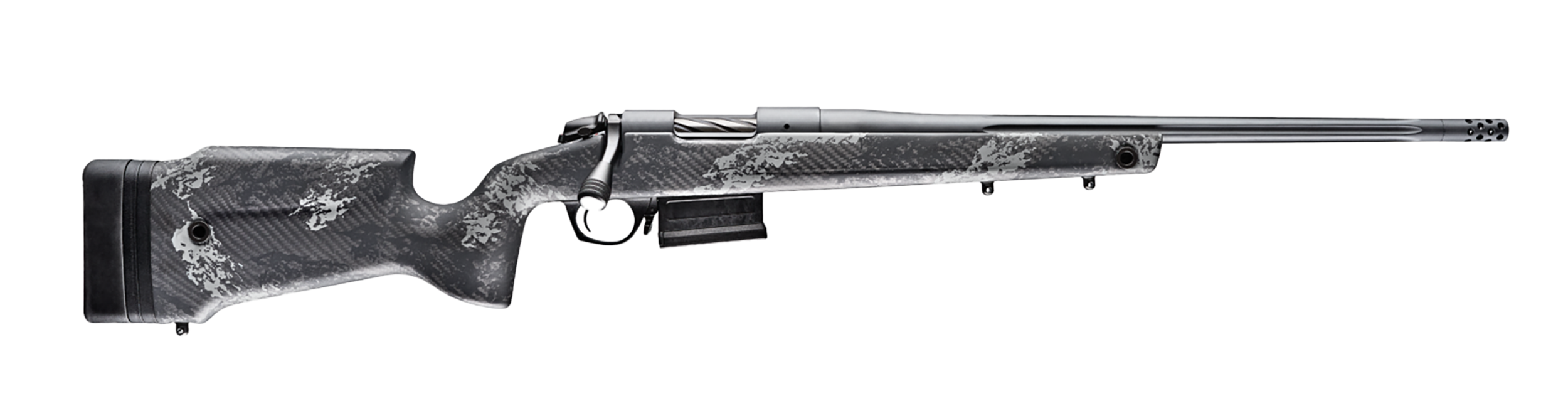 Bergara Rifles B14LM7518 B-14 Crest 300 PRC 5+1 22" Sniper Gray Cerakote Fluted Threaded Barrel, Sniper Gray Cerakote Steel Drilled & Tapped Receiver, Fixed Carbon Fiber w/Black & Gray Sponge Accents