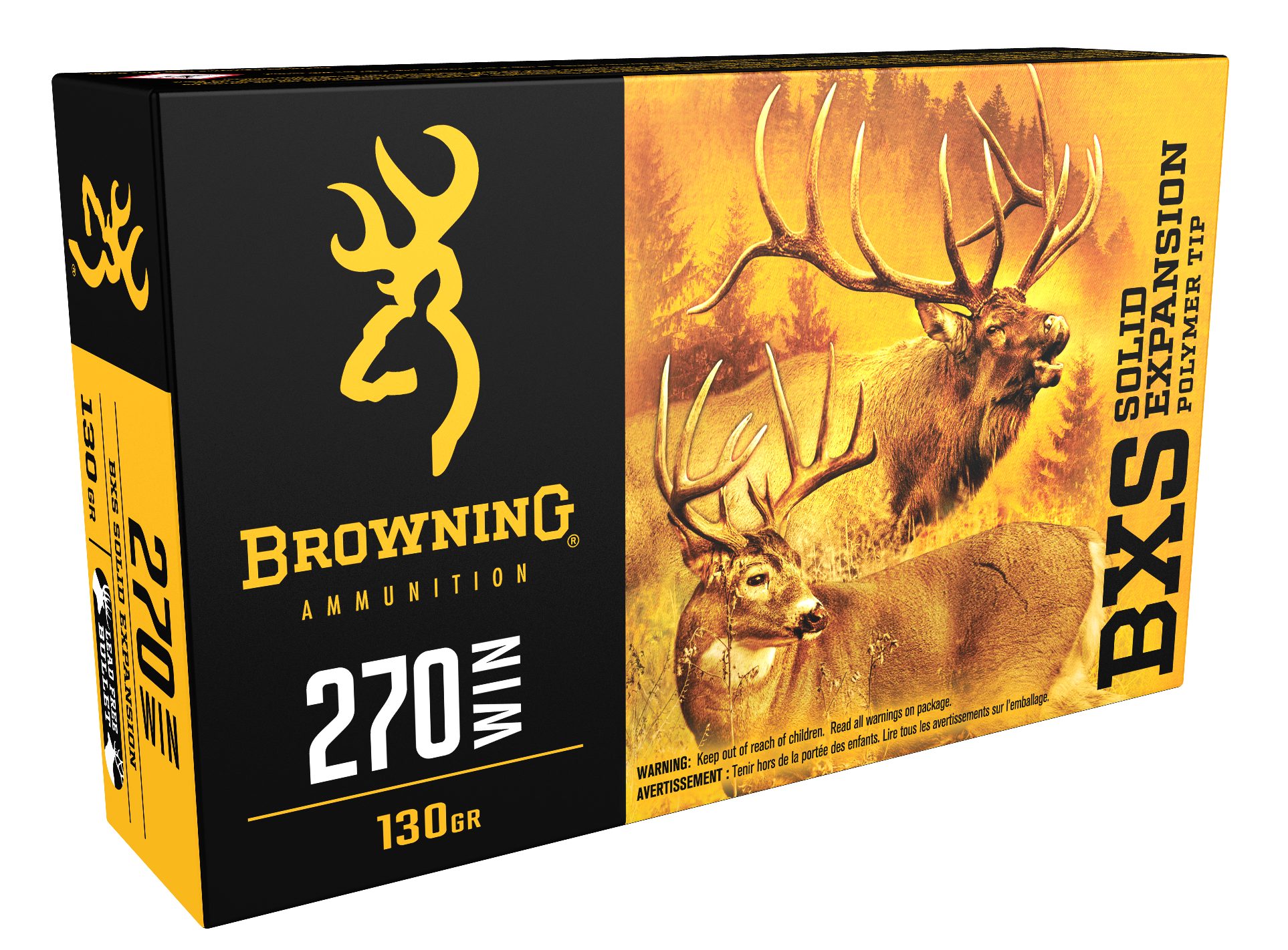 Browning Ammo B192402701 BXS Copper Expansion 270Win 130gr Lead Free Solid Expansion Polymer Tip 20 Per Box/10 Case
