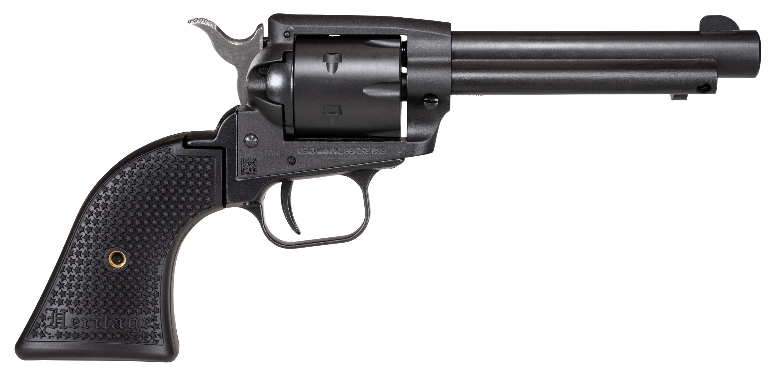 Heritage Mfg SRR22BS4PG Rough Rider  22 LR 6 Shot, 4.75" Black Satin Steel Barrel, Frame & Cylinder, Black Polymer Grip, Manual Thumb Safety, Exposed Hammer