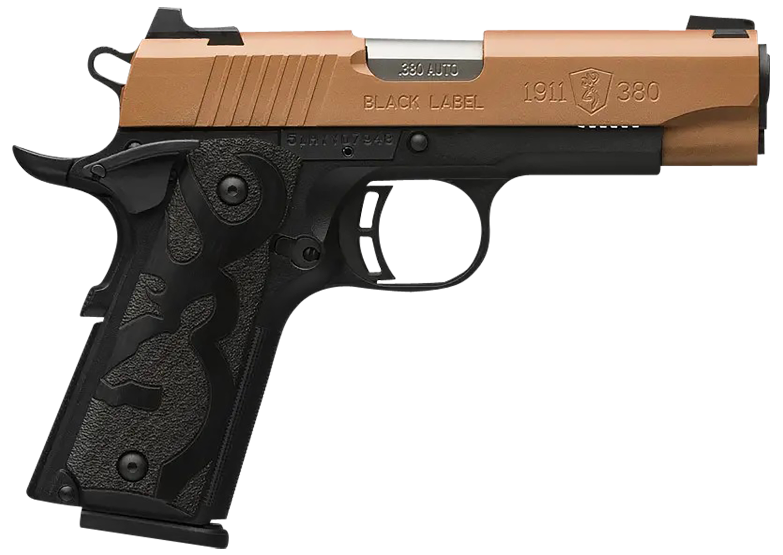 Browning 051988492 1911 Black Label Compact Frame 380 ACP 8+1 3.63" Matte Stainless Steel Barrel, Copper Cerakote Serrated Stainless Steel Slide, Matte Black Polymer Frame, Black Polymer Grip