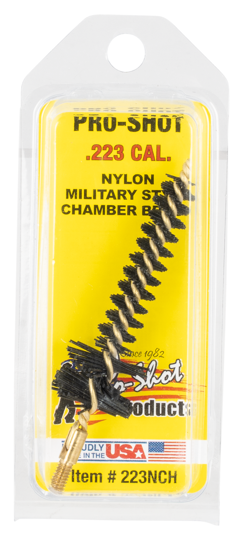 Pro-Shot 223NCH Chamber Brush Military Style 223 Rem/5.56x45mm NATO AR Platform #8-32 Thread Nylon Bristles Brass Core