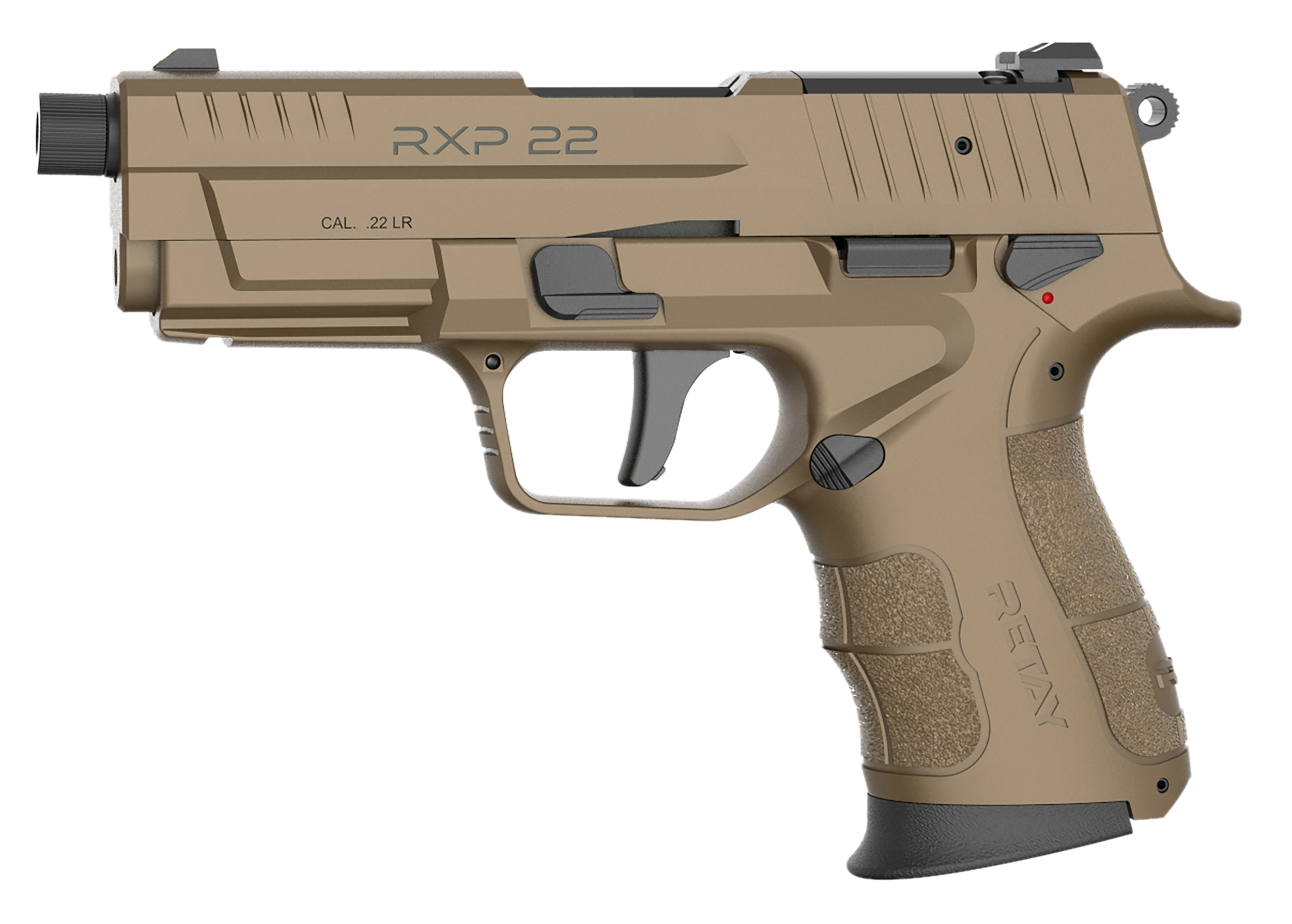 Retay USA RXP22FDE13TH RXP  22 LR 13+1 4" Black Threaded Barrel, Flat Dark Earth Cerakote RMR/RMSc Optic Ready/Serrated Slide, Flat Dark Earth Cerakote Polymer Frame w/Accessory Rail, Textured Grip