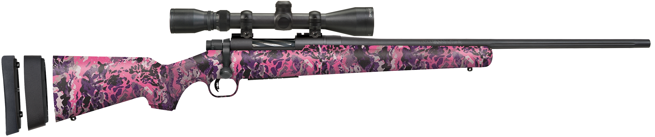Mossberg 28258 Patriot Super Bantam w/Optic 350 Legend 4+1 22" Matte Blued Fluted Threaded Barrel, Matte Blued Drilled & Tapped Receiver, Adj LOP Muddy Girl Wild Synthetic Stock, 3-9x40mm Duplex