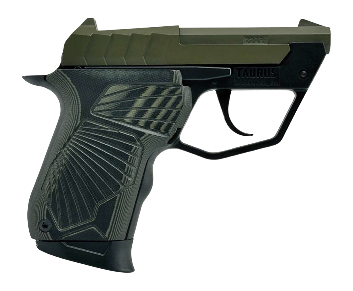 Taurus 1-22TUC13-ODG 22TUC  Micro-Compact 22 LR 9+1 2.50" OD Green Tip-Up Barrel, OD Green Cerakote Serrated Slide, Black Polymer Frame, VZ G10 Grip