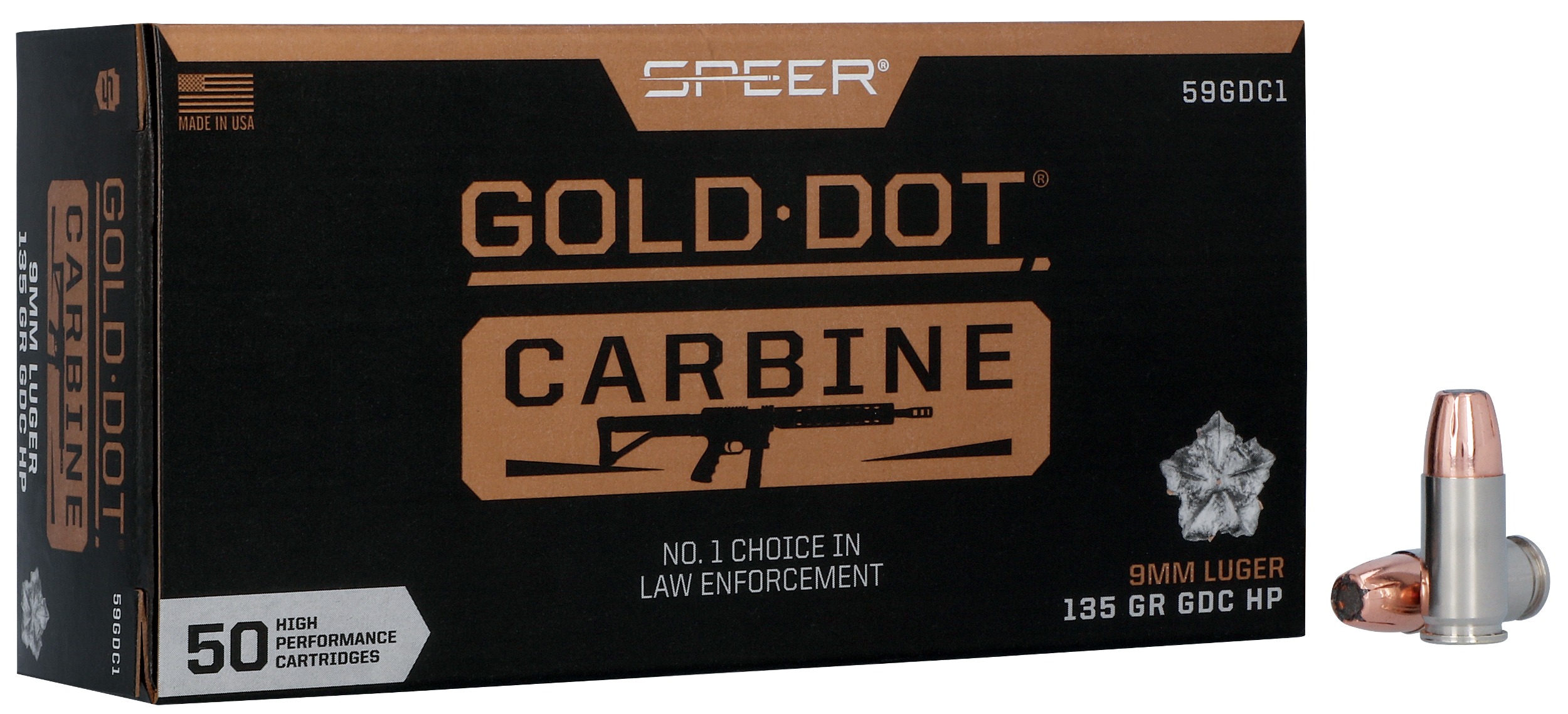 Speer 59GDC1 Gold Dot  9mmLuger 135gr Hollow Point 50 Per Box/20 Case