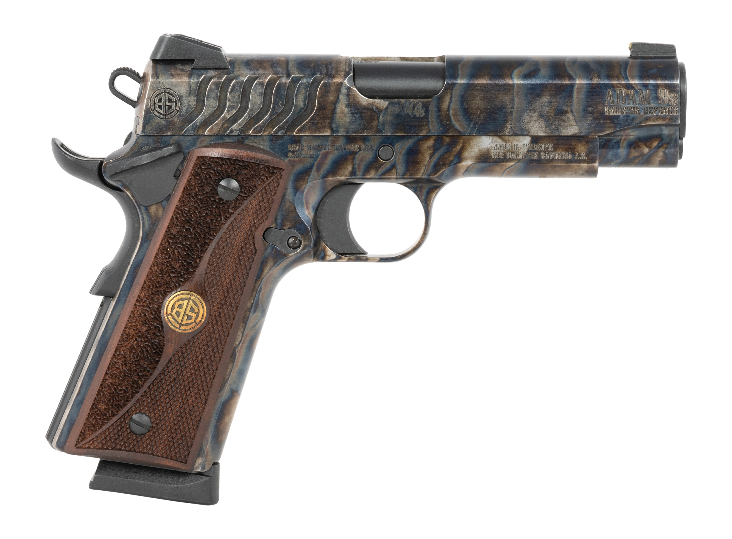 Dickinson LLC DCKSN45FS 1911 Premium Fireball 45 ACP 9+1 5" Black Steel Barrel, Fireball Serrated Aluminum Slide, Fireball Steel Frame, Wood Grip