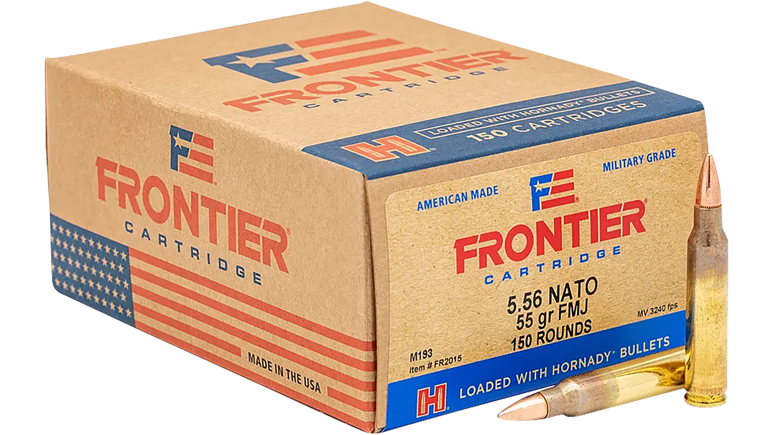 Frontier Cartridge FR2015 Military Grade Centerfire Rifle 5.56x45mmNATO 55gr Full Metal Jacket 150 Per Box/8 Case