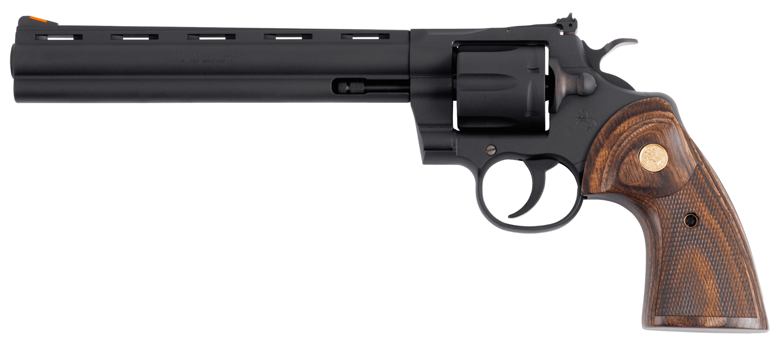 Colt Mfg PYTHONBM8WTS Python 357 Mag/38 Special 6 Shot 8" Matte Blued Vent Rib Carbon Steel Barrel, Cylinder & Frame, Wood Grip, Exposed Hammer
